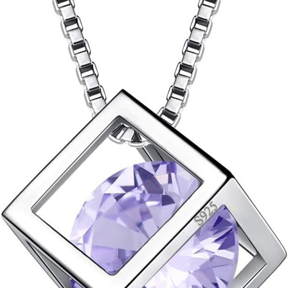 Birthstone Necklace/Earring 925 Sterling Silver Women Cross/3D Cube/Cresent Moon